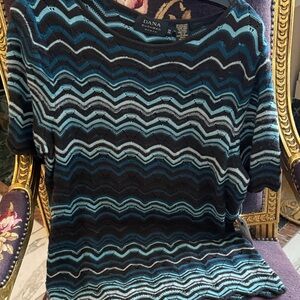 Dana Buchman Blue and Black Chevron Top